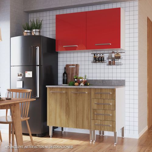 Mueble de Cocina Modular Orange 120cm Rojo/Nogueira