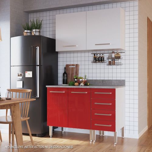 Mueble de Cocina Modular Orange 120cm Blanco/Rojo