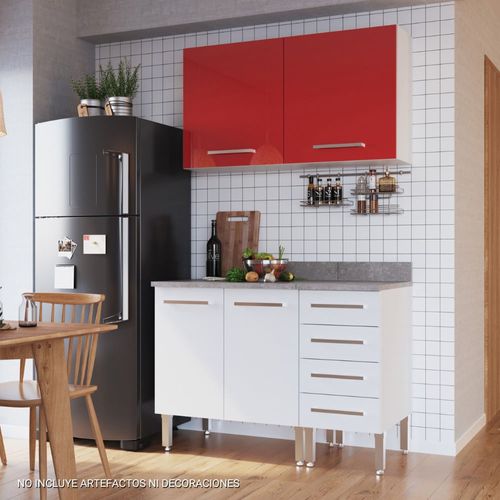 Mueble de Cocina Modular Orange 120cm Rojo/Blanco