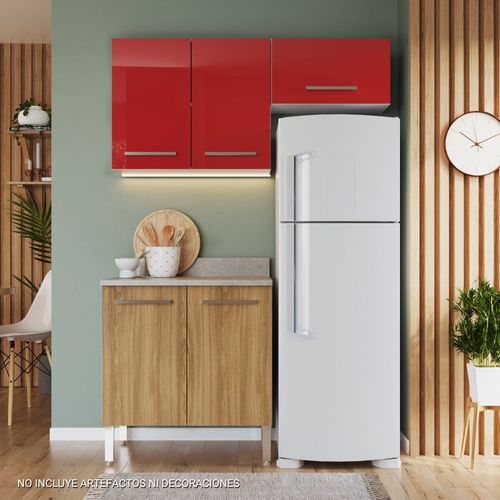 Mueble de Cocina Modular Orange 140cm Rojo/Nogueira