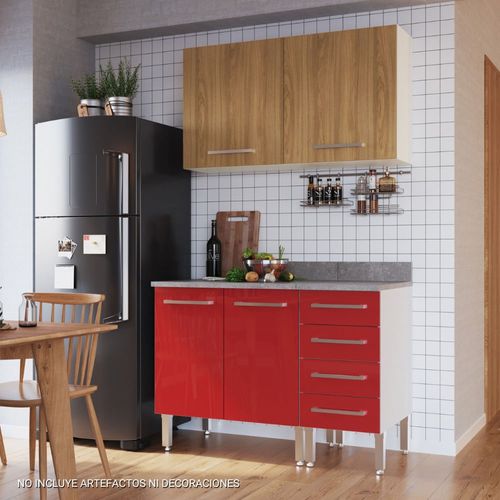 Mueble de Cocina Modular Orange 120cm Nogueira/Rojo