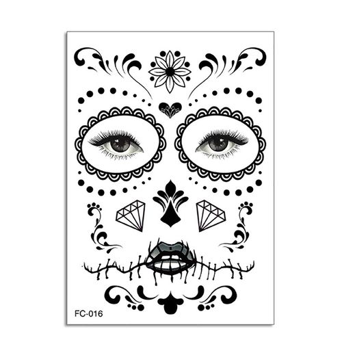 Sticker Tatuaje Temporal negro diamantes Catrina disfraz Halloween