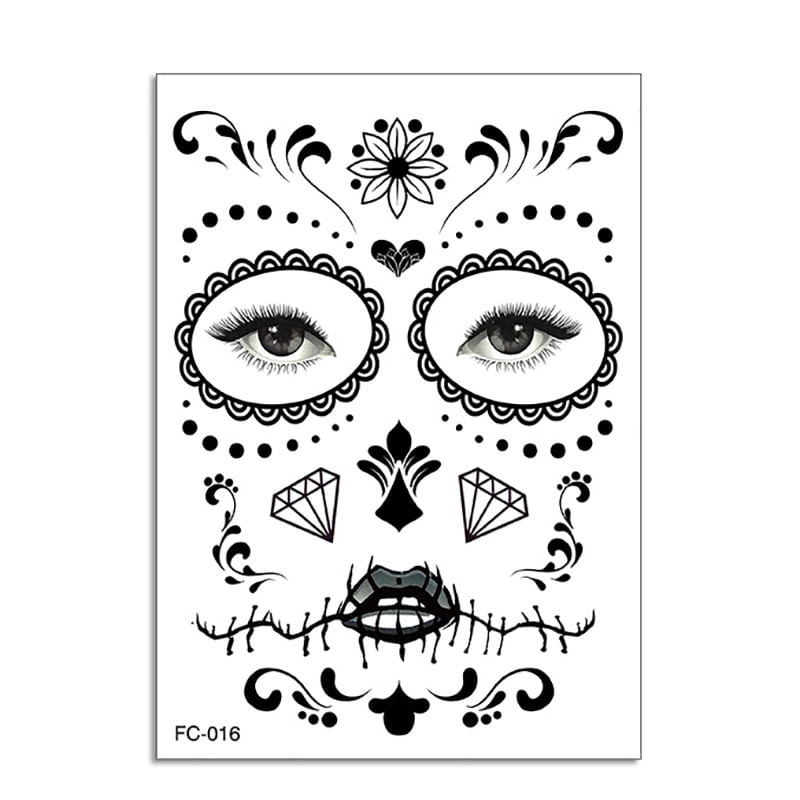 Sticker-Tatuaje-Temporal-negro-diamantes-Catrina-disfraz-Halloween