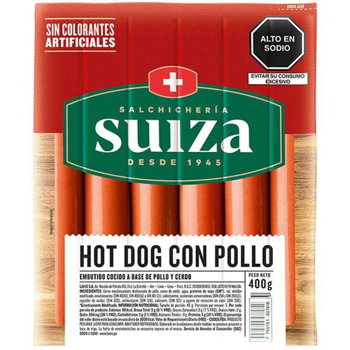 Hot Dog Pollo SALCHICHERÍA SUIZA Paquete 400g