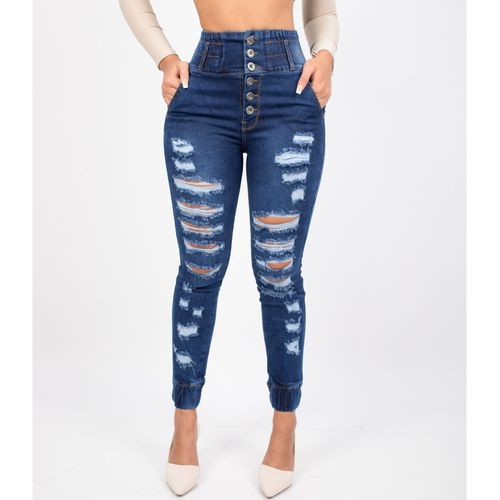 Jeans Mujer Fajero Alto Rasgado efecto Push Up