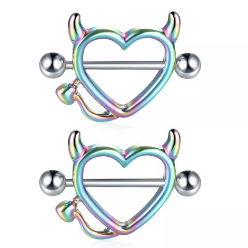 Piercing pezón nipple corazón diablito multicolor