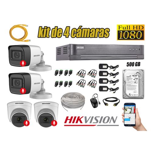 Kit 4 Cámaras de Seguridad Hikvision y Audio Incorporado Full HD 2Mp