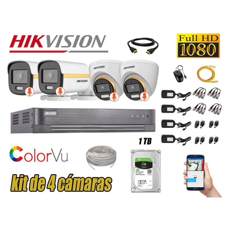 CAMARAS-SEGURIDAD-KIT-4-HIKVISION-1080P-|-COLORVU-VISION-COLOR-1TB