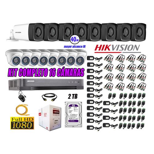 Kit 16 Cámaras de Seguridad It3F Hikvision Full Hd 1080P mas Disco 2Tb Mayor Alcance