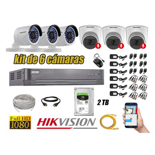 Kit 6 Cámaras de Seguridad Hikvision 03 Camara Audio Incorporado Full HD 2mp