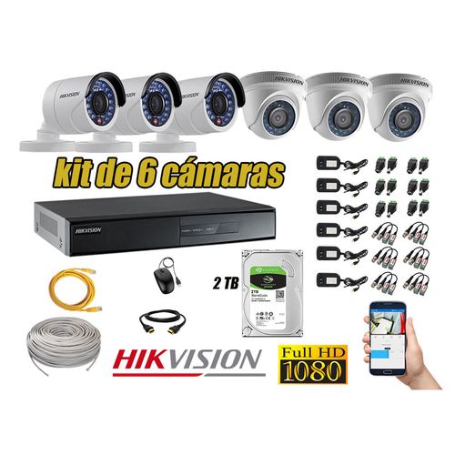 Kit 6 Cámaras de Seguridad Hikvision Full Hd 1080P mas Disco 2Tb Completo