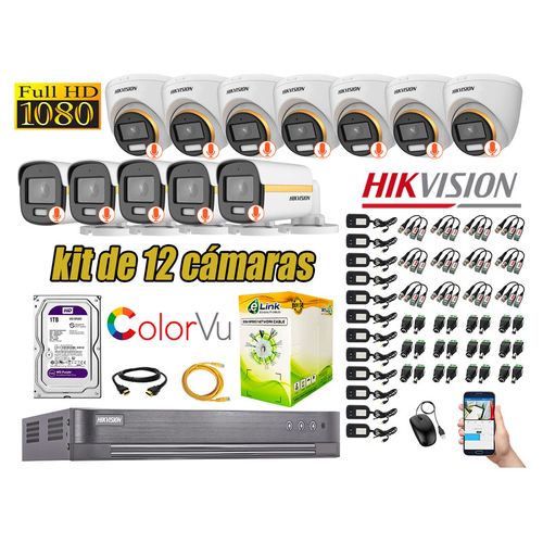 CÁMARAS SEGURIDAD KIT 12 HIKVISION 1080P | COLORVU VISION COLOR 1TB
