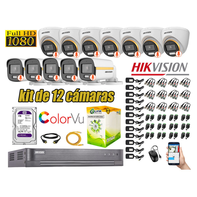 CAMARAS-SEGURIDAD-KIT-12-HIKVISION-1080P-|-COLORVU-VISION-COLOR-1TB