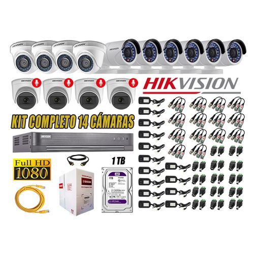 Kit 14 Cámaras de Seguridad Hikvision 4 Camara Audio Incorporado Full HD 2mp