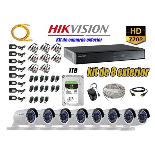 Kit 8 Cámaras de Seguridad Exterior Hikvision Hd 720P Disco 1Tb Wd