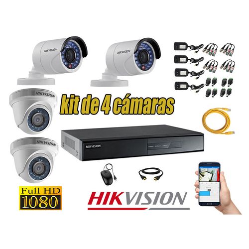 Kit 4 Cámaras de Seguridad Hikvision Full Hd 1080P mas Cable Hdmi