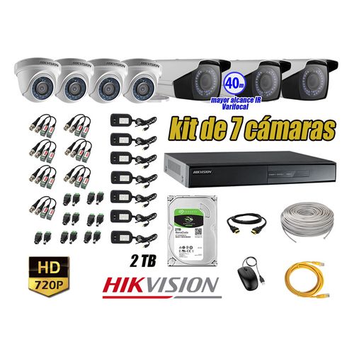 Kit 7 Cámaras de Seguridad Hikvision Hd 720P mas Disco 2Tb Mayor Alcance Varifocal P2p