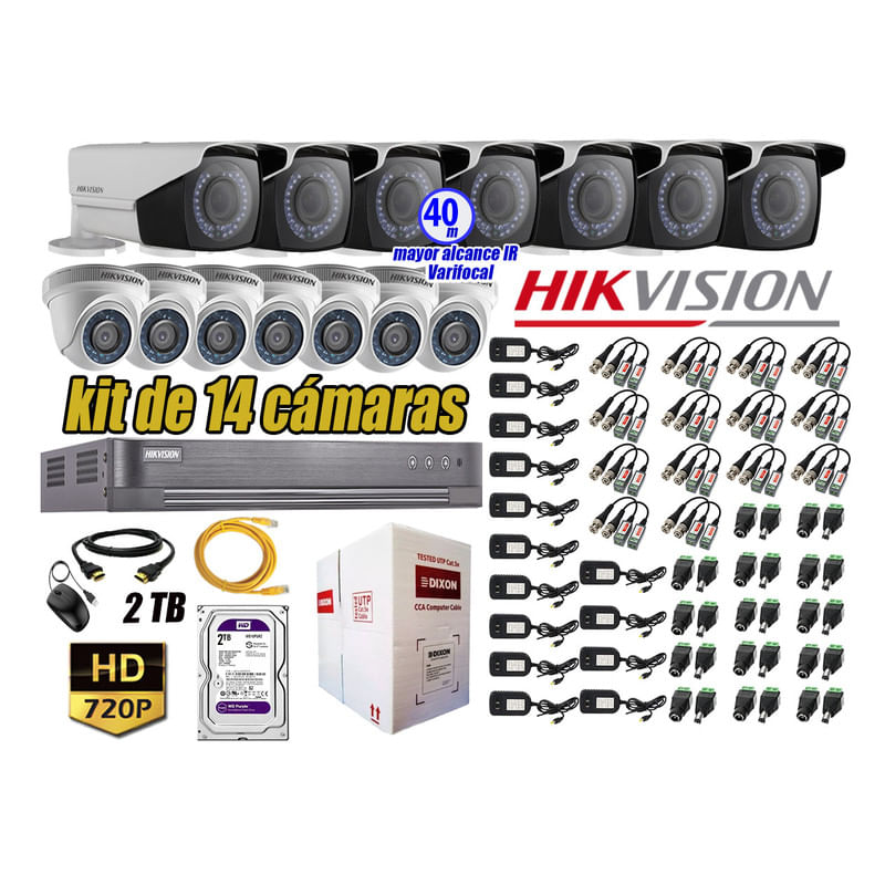 Kit-14-Camaras-de-Seguridad-Hikvision-Hd-720P-mas-Disco-2Tb-P2p-Mayor-Alcance-Varifocal-Ip66