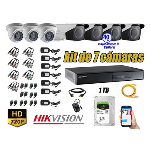 Kit 7 Cámaras de Seguridad Hikvision Hd 720P mas Disco 1Tb Mayor Alcance Varifocal Ip66