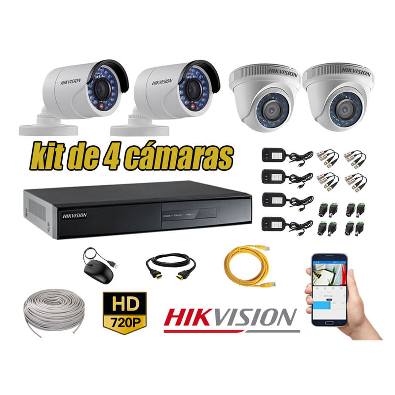 Kit-4-Camaras-de-Seguridad-Hikvision-Hd-720P-mas-Cable-Hdmi-Vigilancia-P2P