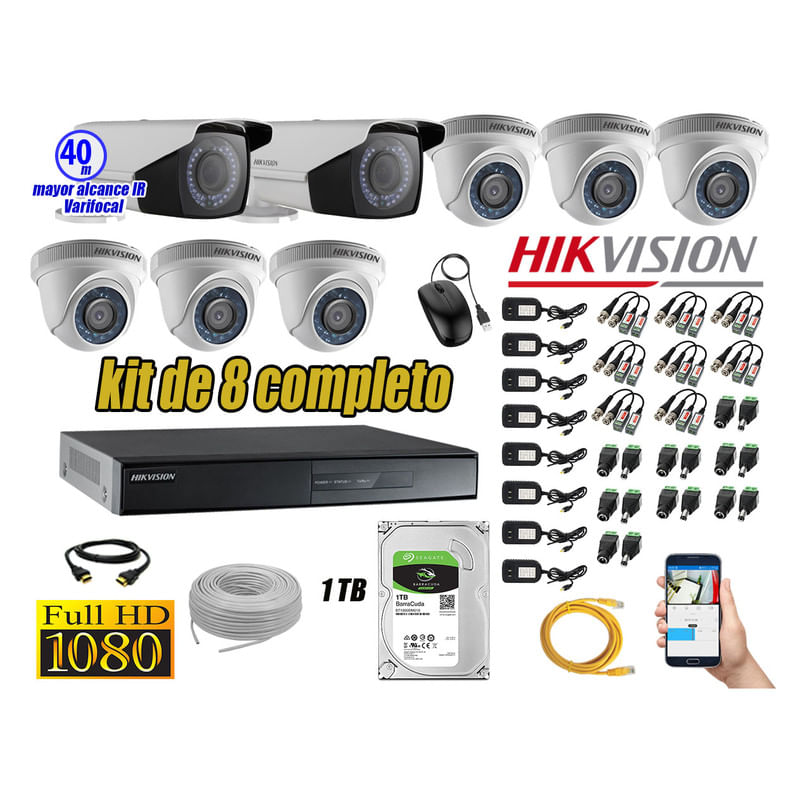 Kit-8-Camaras-de-Seguridad-Hikvision-Full-Hd-1080P-mas-Disco-1Tb-Mayor-Alcance-Varifocal-P2p
