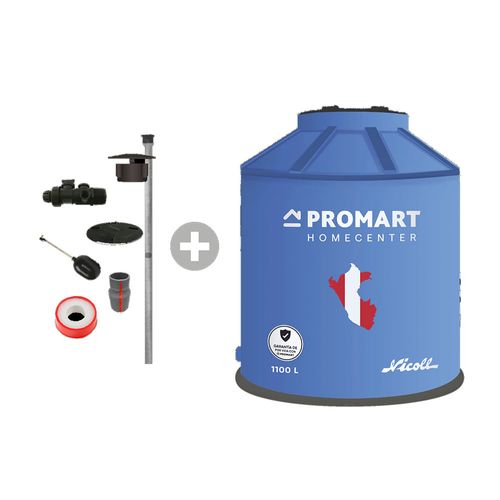 Tanque de agua Promart 1100 litros Azul + Kit de accesorios