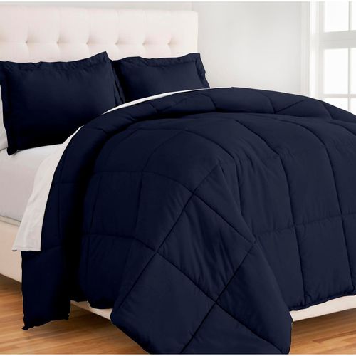 Edredon 1.5 Plazas con Fundas de Almohada de Algodon Azul Marino Oscuro