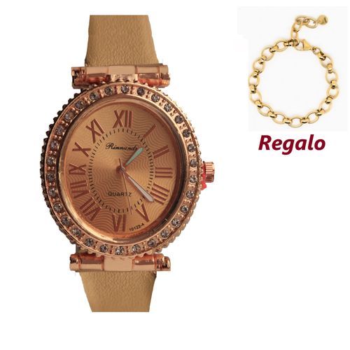 Reloj de Metal Analógico para Mujer Palo Rosa + Pulsera Dia de la Madre