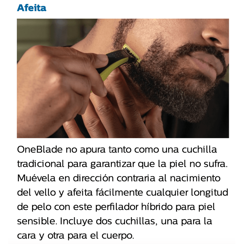 MODELADOR DE BARBA ONEBLADE PARA CUERPO Y ROSTRO CON 3 PEINES Y 2