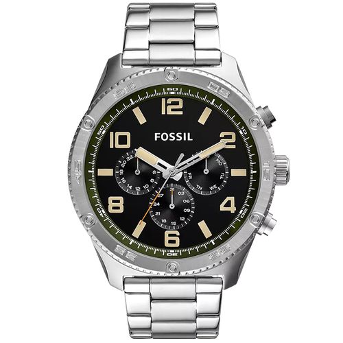 Reloj Fossil Brox BQ2624 Multifuncional Acero Inoxidable Plateado Dial Negro