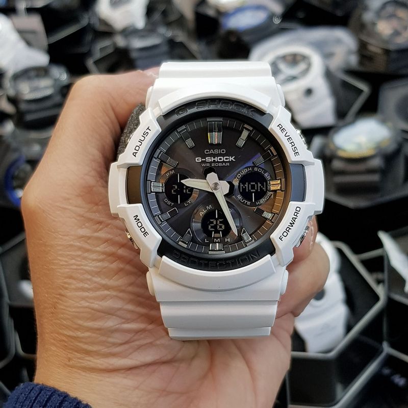 Reloj-Casio-G-Shock-GAS-100B-7A-Solar-Digital-Analogico-Luz-LED-Resina-Blanco-Negro