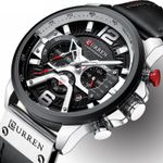 Reloj-Lujo-Hombre-CURREN-8329-Plata-Correa-Cuero-Cronografo
