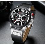 Reloj-Lujo-Hombre-CURREN-8329-Plata-Correa-Cuero-Cronografo