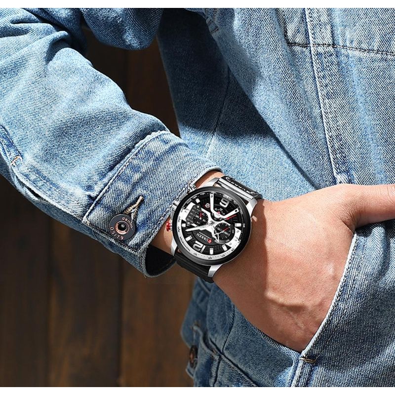 Reloj-Lujo-Hombre-CURREN-8329-Plata-Correa-Cuero-Cronografo