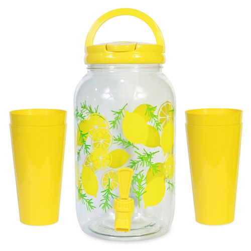 Set de Dispensador de Agua 3.5 L Kawaii + 4 Vasos S11 Amarillo