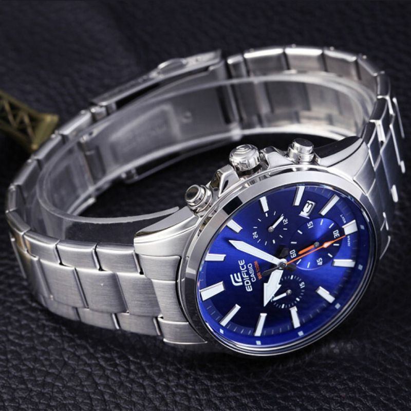 Reloj-Casio-Edifice-EFV-510D-2AV-Fecha-Cronometro-Acero-Inoxidable-Plateado-Azul