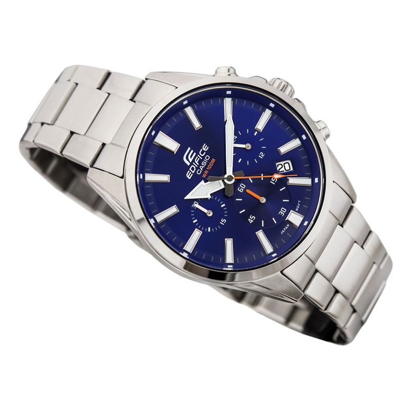 Reloj-Casio-Edifice-EFV-510D-2AV-Fecha-Cronometro-Acero-Inoxidable-Plateado-Azul
