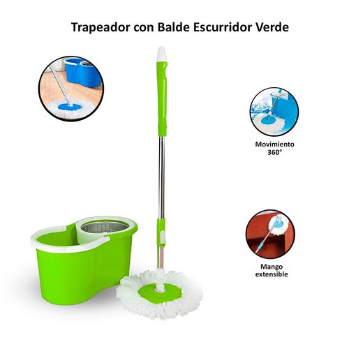 Trapeador con Balde Escurridor Giratorio Verde