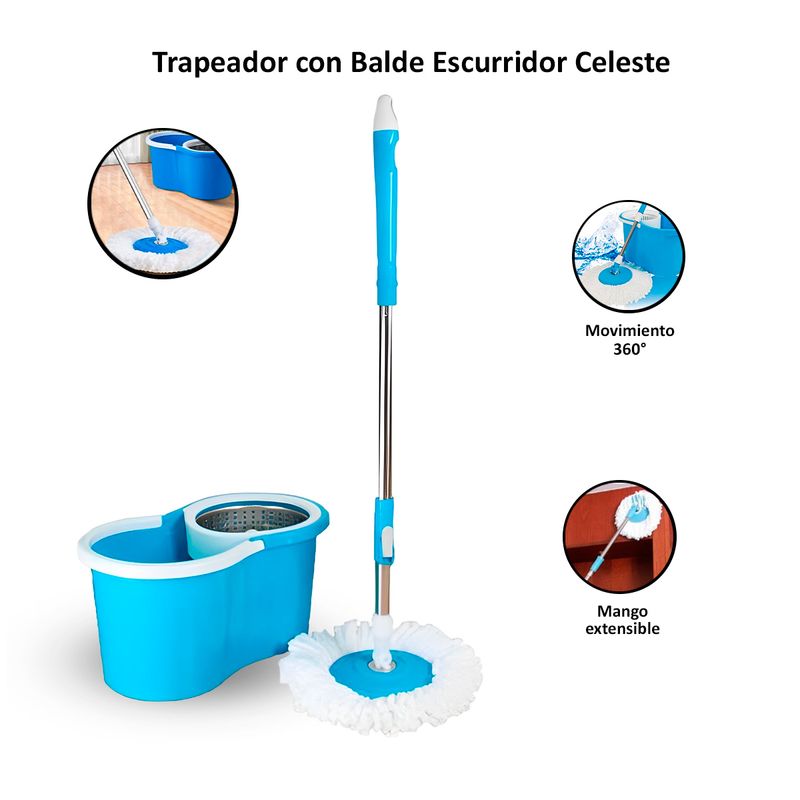 Trapeador-con-Balde-Escurridor-Giratorio-Azul