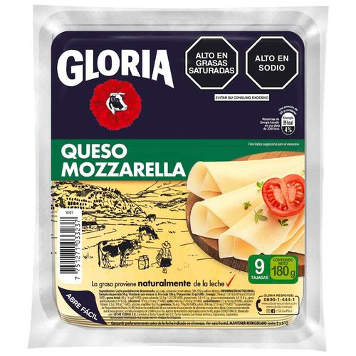 Queso Mozzarella en Tajadas GLORIA Paquete 180g