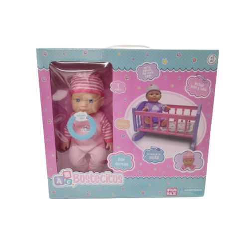 Muñeca Bostecitos Con Accesorios Y Cuna Rosado