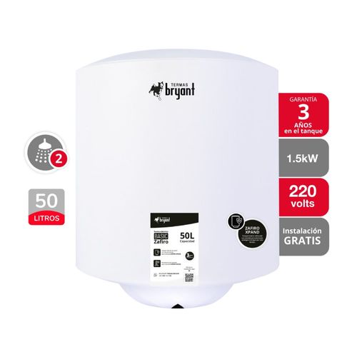 Terma Eléctrica Bryant Basic Zafiro 50L 1.5kw Blanco
