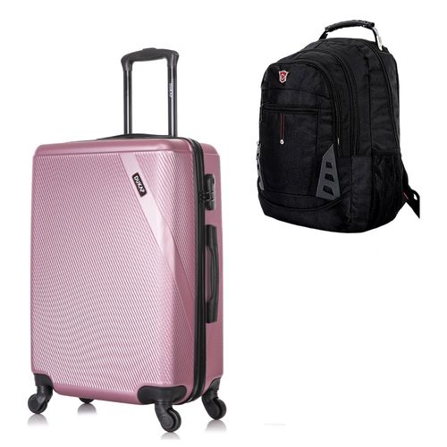 Maleta Cabinera 51 cm Discovery Rosado y Mochila Portalaptop MO305