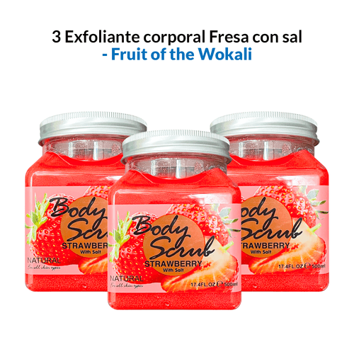 3 Exfoliante corporal Fresa con sal 500ml - Fruit of the Wokali