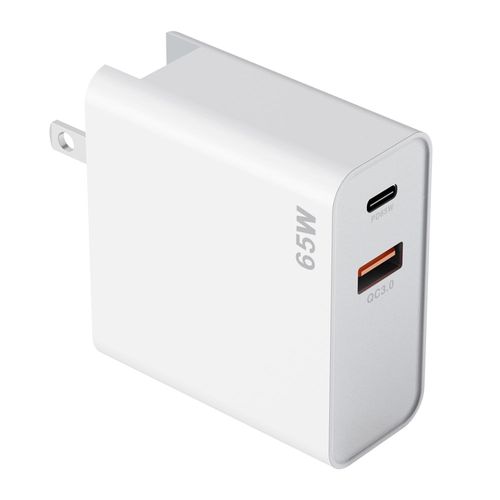 Cargador de pared G Mobile dual, 1 puerto usb, 1 puerto tipo c, 65W, blanco