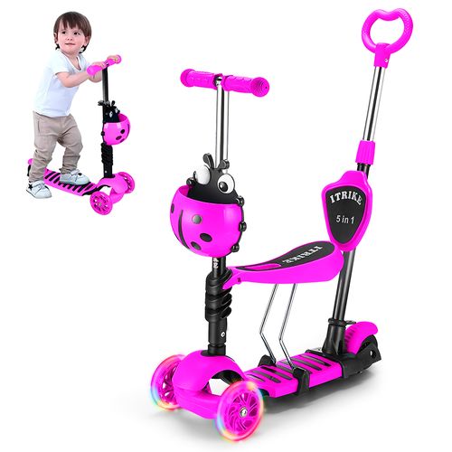 Scooter 5en1 Monopatín Mariquita Graduable Niños Fucsia 36P