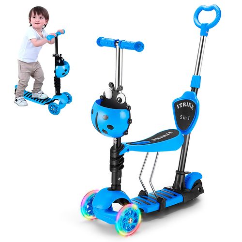 Scooter 5en1 Monopatín Mariquita Graduable Niños Celeste 36P