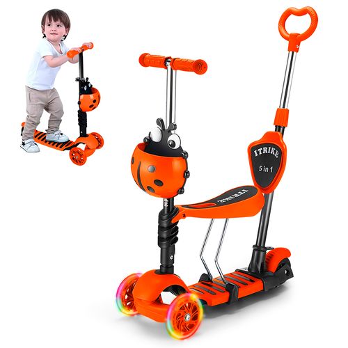 Scooter 5en1 Monopatín Mariquita Graduable Niños Naranja 36P