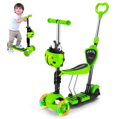 Scooter 5en1 Monopatín Mariquita Graduable Niños Verde 36P