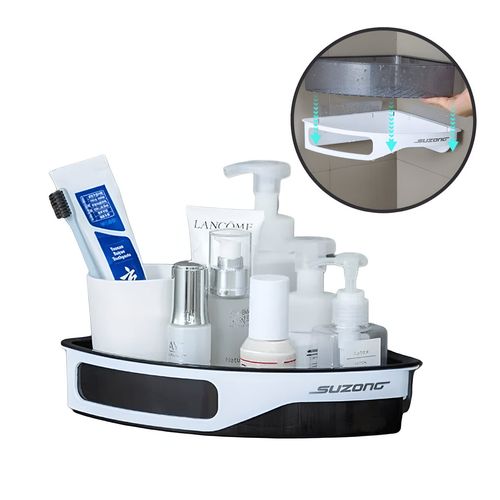 Organizador Esquinero Desmontable y Escurridor con adhesivo para Baño, Cocina y Ducha Negro
